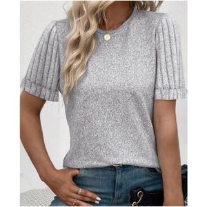 018 Solid Ribbed Short Sleeve Top